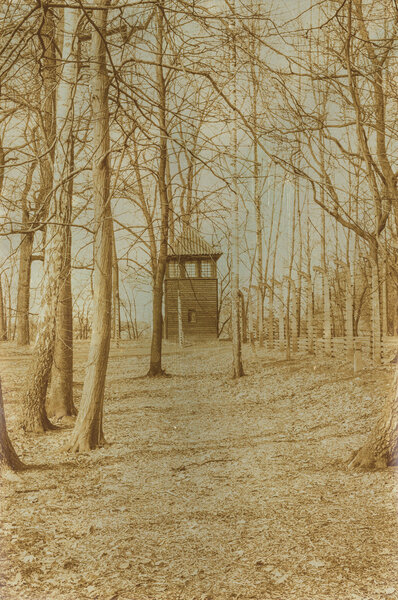 Пожилая сепия цифровой гранж бедственное влияние auschwitz концентрат
