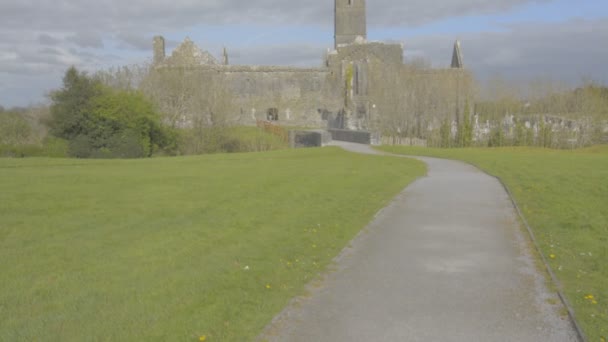 Διάσημο ορόσημο ιρλανδική quin Αβαείο, county clare, Ιρλανδία — Αρχείο Βίντεο