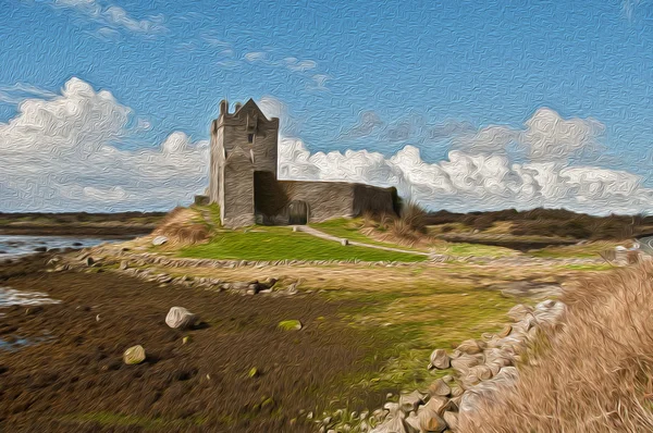 Pintura a óleo de um castelo irlandês à beira-mar — Fotografia de Stock