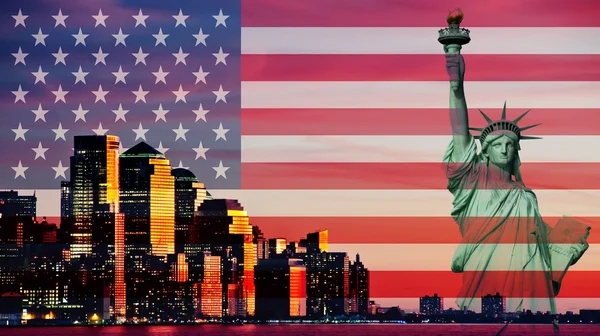 USA new york city with american flag — Stock Photo, Image