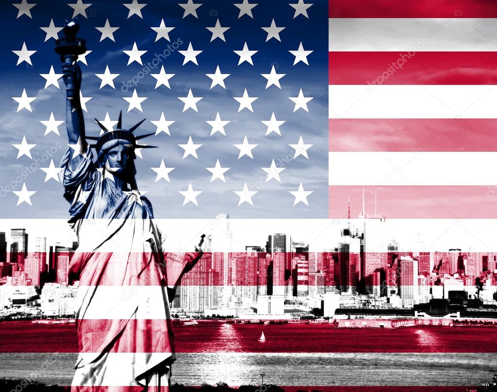 USA new york city with american flag