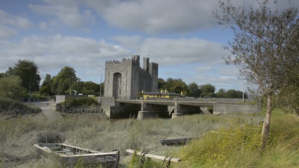 著名的公共邦拉蒂城堡和耐久的耐尼丝爱尔兰酒吧，杜蒂·内利的，克莱尔郡，爱尔兰 — 图库视频影像