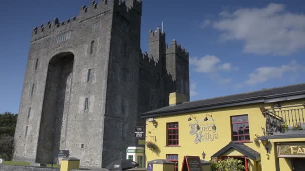 County Clare, Irlanda - 8 de setembro de 2015: O mais famoso castelo público de Bunratty da Irlanda e o Durty Nelly 's Pub, County Clare, Irlanda — Vídeo de Stock