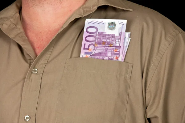 Αρσενικό άτομο με 500 ευρώ σε μετρητά σε μαύρο — Φωτογραφία Αρχείου