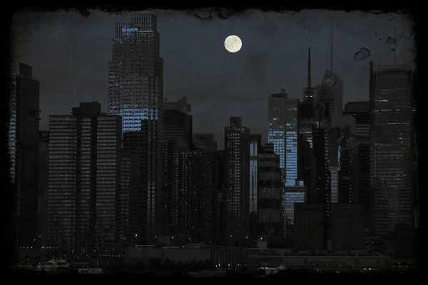 照片纽约城市景观用黑色和蓝色 — 图库照片