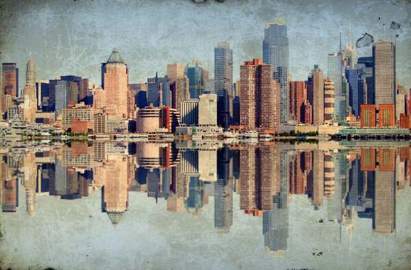 Photo grunge new york city over hudson river skyline