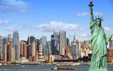 New york şehir cityscape manzarası ile Özgürlük heykeli