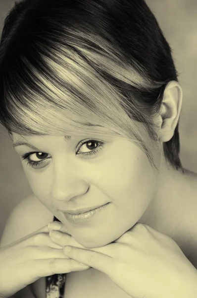 Ambrotype yellow toned beautiful picture of a young lady in styl — Stock Photo, Image