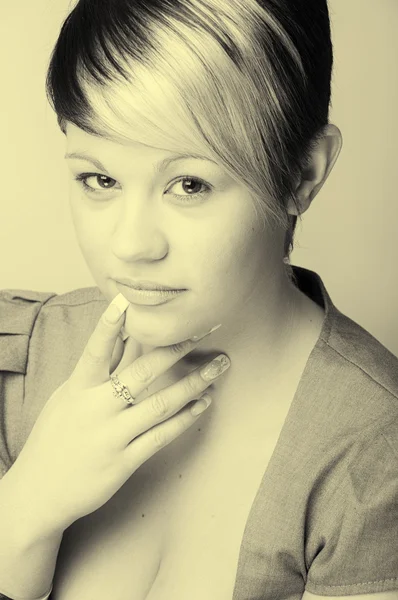 Ambrotype yellow toned beautiful picture of a young lady in styl — Stock Photo, Image