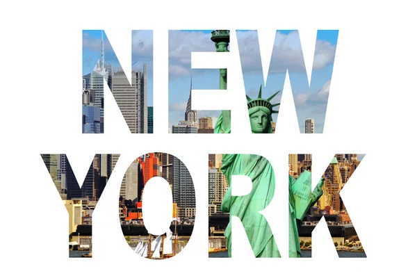 New York city name - USA travel destination sign on white backgr — Stock Photo, Image