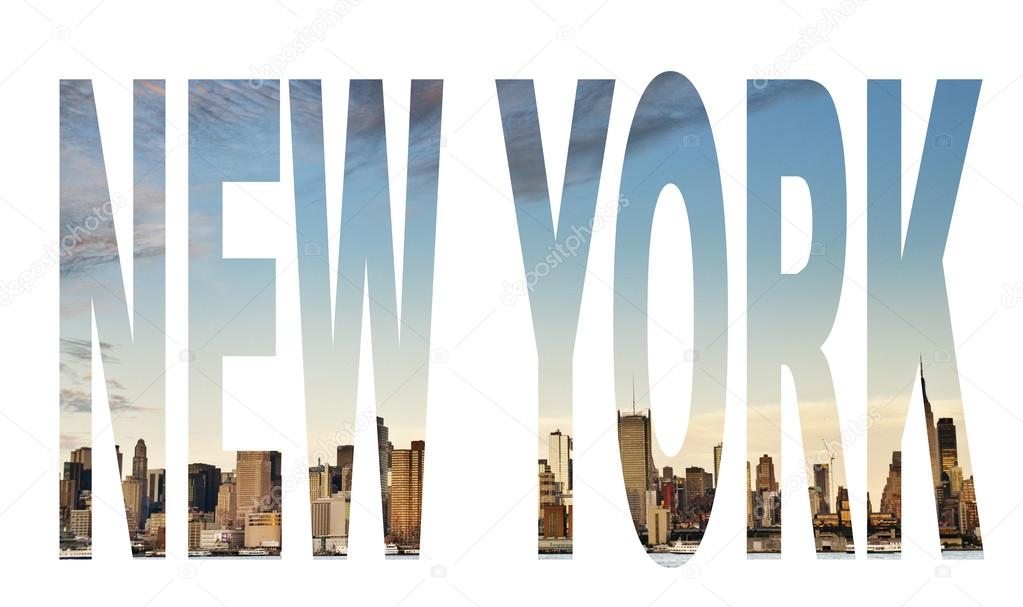 New York city name - USA travel destination sign on white backgr