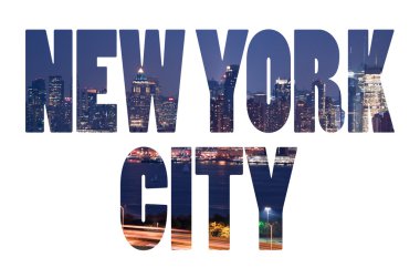 New York şehir adı - ABD seyahat hedef işareti üzerinde beyaz backgr