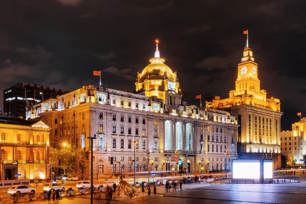 Nattvy över Bund (Waitan), Shanghai, Kina — Stockfoto