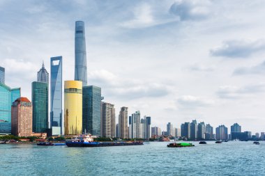Görünümden Bund Huangpu Nehri, Shanghai, Çin