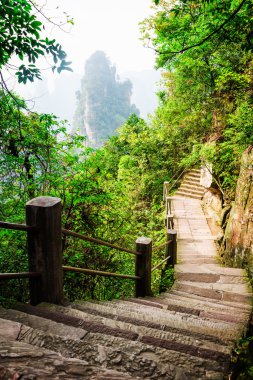 Doğal taş merdivenle dik yar boyunca (Avatar kayalar lider)