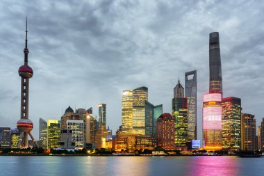 Evening view of Pudong skyline, Lujiazui, Shanghai, China clipart