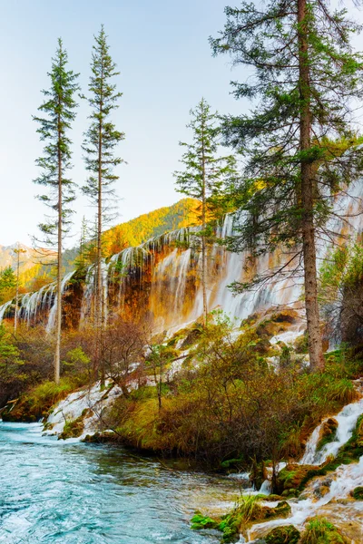 The Pearl Shoals Waterfall with crystal clear water among trees