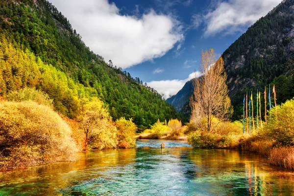 View of mirror river with crystal clear water among mountains — Stock Photo, Image