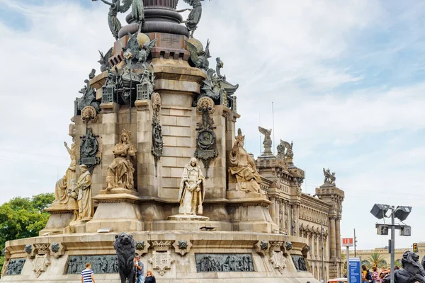 Barcelona España Agosto 2014 Pedestal Del Monumento Colón Calle Rambla — Foto de Stock