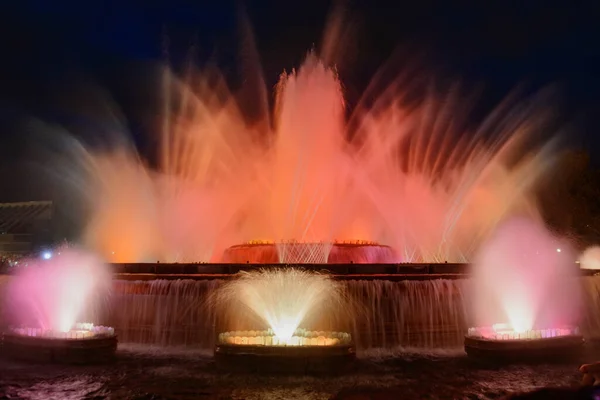 Vista Nocturna Fuente Mágica Montjuic Barcelona España —  Fotos de Stock