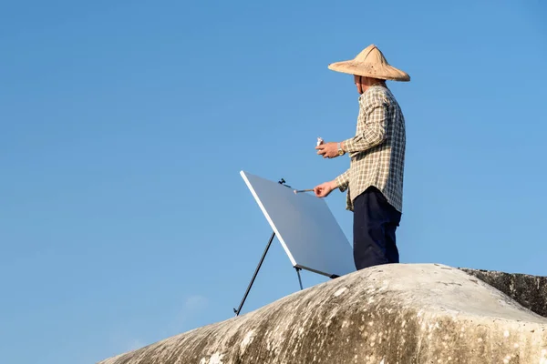 Kaohsiung Taiwan April 2019 Unknown Artist Traditional Chinese Hat Painting — Stock Photo, Image