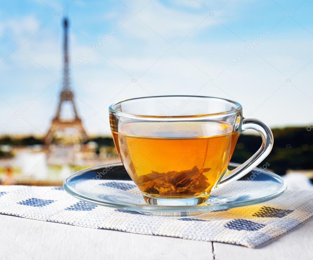 Cup of tea in street cafe in Paris, France