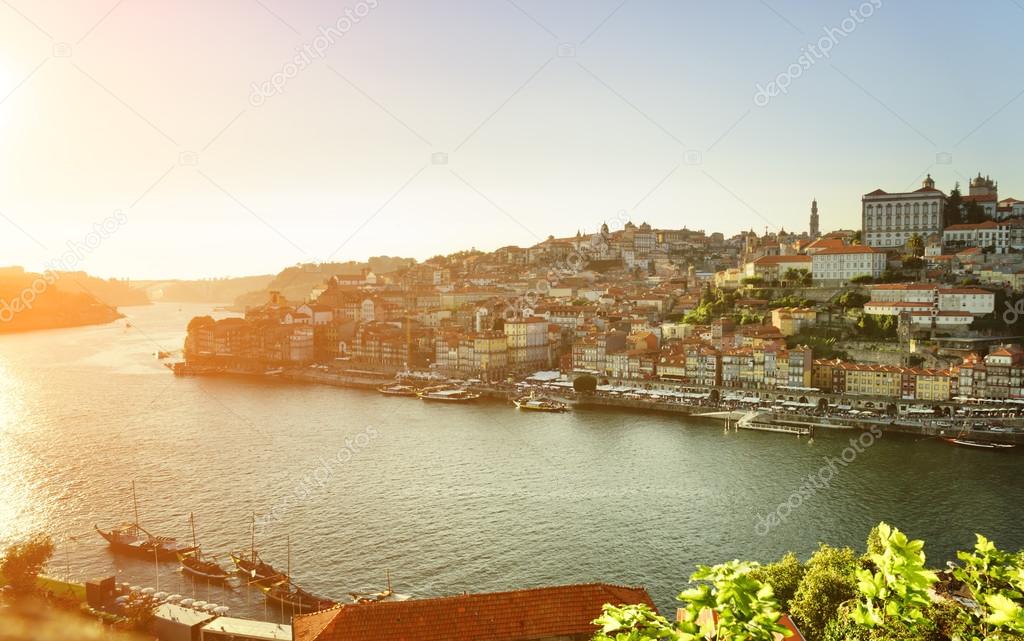 The Douro River and historic centre of Porto at sunset, Portugal
