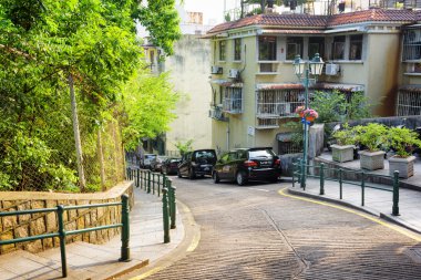 Macau - 30 Ocak 2015: M tarihi merkezinde sokak