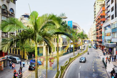 Macau - 30 Ocak 2015: Görünüm tarihi cen sokakta
