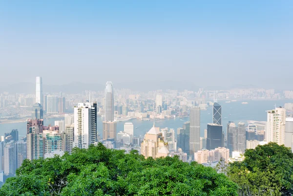 Bela vista da cidade de Hong Kong a partir do Victoria Peak em um sol — Fotografia de Stock
