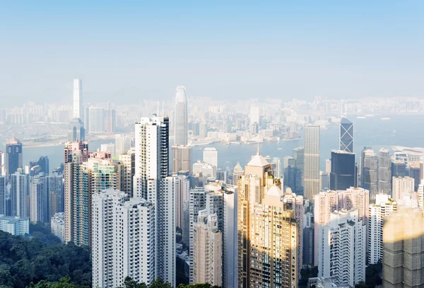 Vista de arranha-céus na cidade de Hong Kong a partir do Victoria Peak — Fotografia de Stock