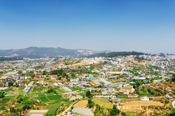 Beautiful view of the valley of agricultural lands and Da Lat ci — Stock Photo, Image
