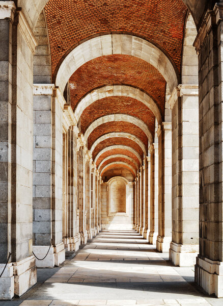 The passage with arches and columns to the Royal Palace of Madri