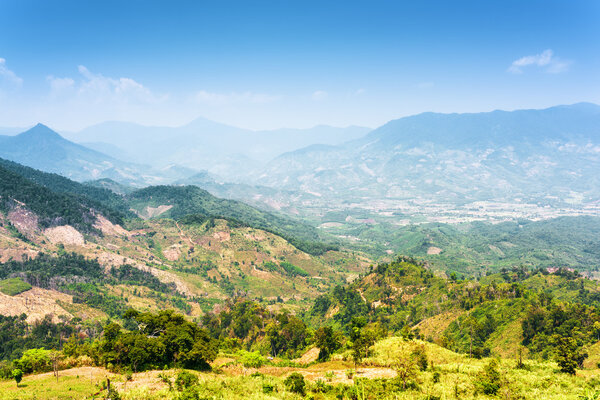 Beautiful view of the valley in the mountains around Da Lat city