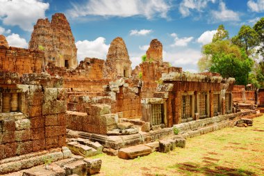 Mysterious ruins of ancient East Mebon temple, Angkor, Cambodia