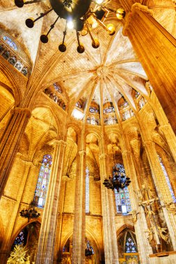 Gothic arches in interior of the Barcelona Cathedral, Spain