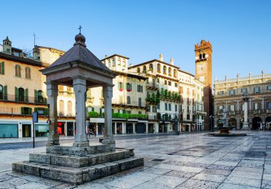 Ancient aedicula on Piazza delle Erbe in Verona, Italy