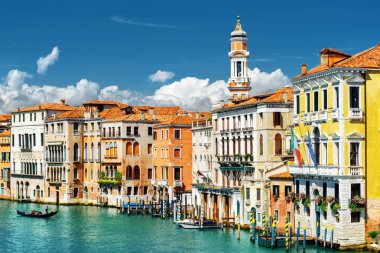 Colorful facades of medieval houses and the Grand Canal, Venice