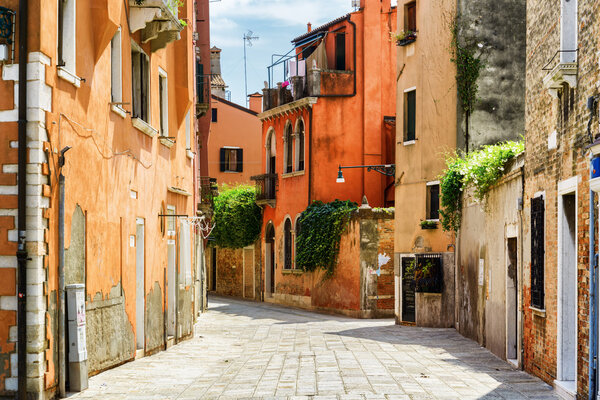 Facades of old houses on Calle Gradisca Cannaregio. Venice