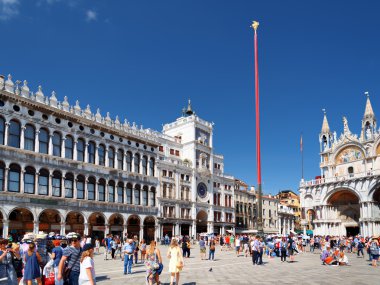 View of the Clock Tower on the Piazza San Marco in Venice, Italy