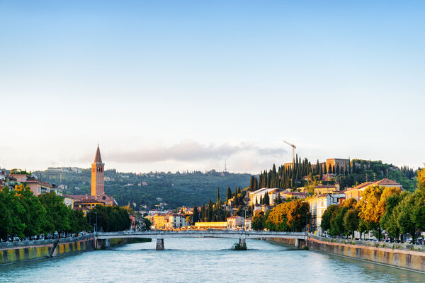 View of the Ponte Nuovo over the Adige River, Verona, Italy