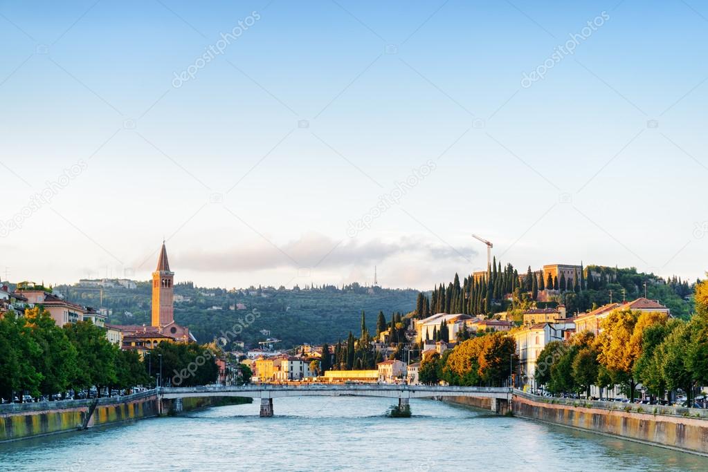 View of the Ponte Nuovo over the Adige River, Verona, Italy