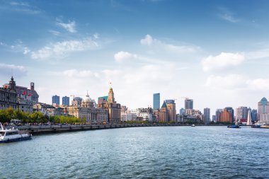 Shanghai, Çin için Bund (Waitan) doğal görünümünü