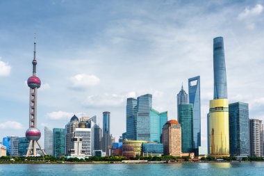 Pudong manzarası görünümünü. LuJiaZui, Shanghai, Çin