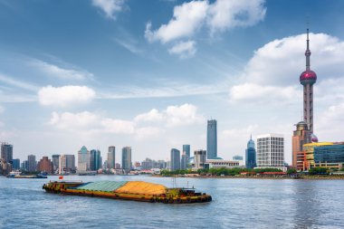 Shanghai, Çin için Huangpu Nehri motorlu teknede