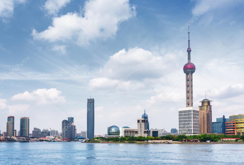 Scenic view of the Pudong New Area (Lujiazui) in Shanghai, China