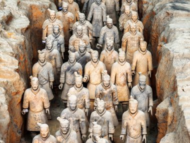 Corridor with terracotta infantrymen of the Terracotta Army clipart