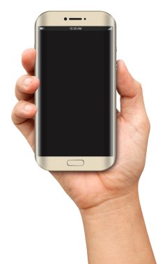 Eğri ekran Smartphone ile boş ekran tutan el