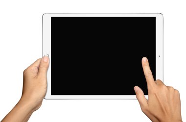 Ellerini tutarak ve büyük beyaz Tablet PC'de gelin