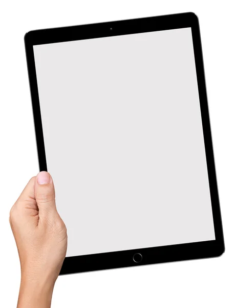 Main tenir Big Tablet PC isolé sur fond blanc — Photo